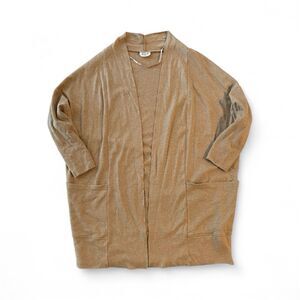 Cozy Pact Cardigan Sweater Womens XS S Open Front Organic Cotton Tan Pockets